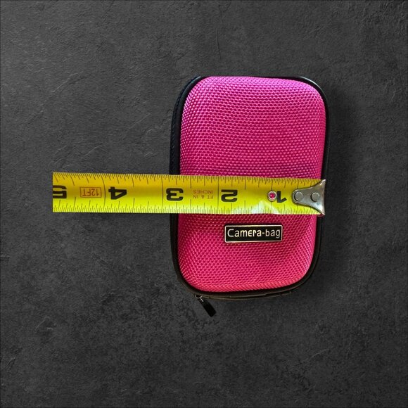 Pink Protective Camera Bag With Black Zipper & Strap 5"x3"x1.5" Textured Exterio - Picture 4 of 10